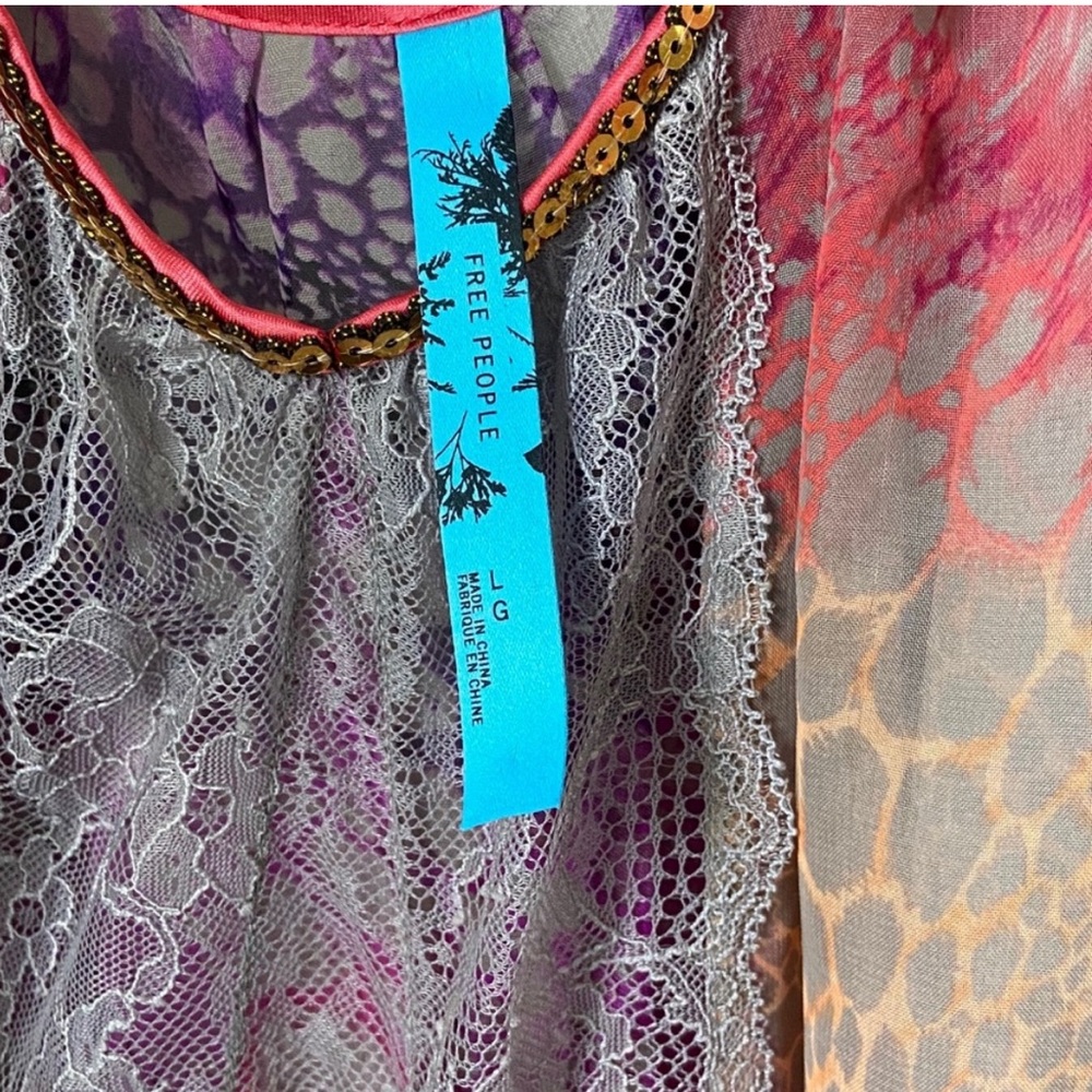 FREE PEOPLE SEQUIN MULTI-COLOR ANIMAL PRINT CAMI TOP BLOUSE SHIRT SIZE LARGE - Picture 15 of 16